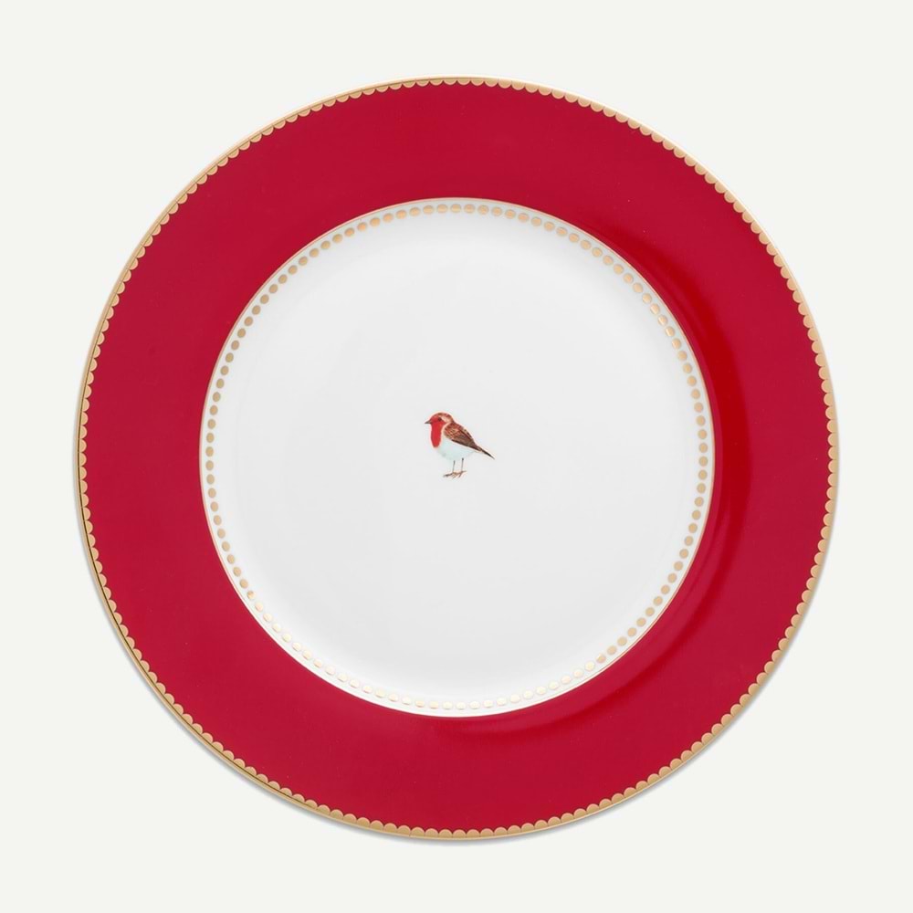 Love Birds Kırmızı Porselen Yemek Tabağı 26,5 cm
