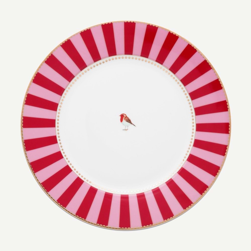 Love Birds Kırmızı Pembe Porselen Yemek Tabağı 26,5 Cm
