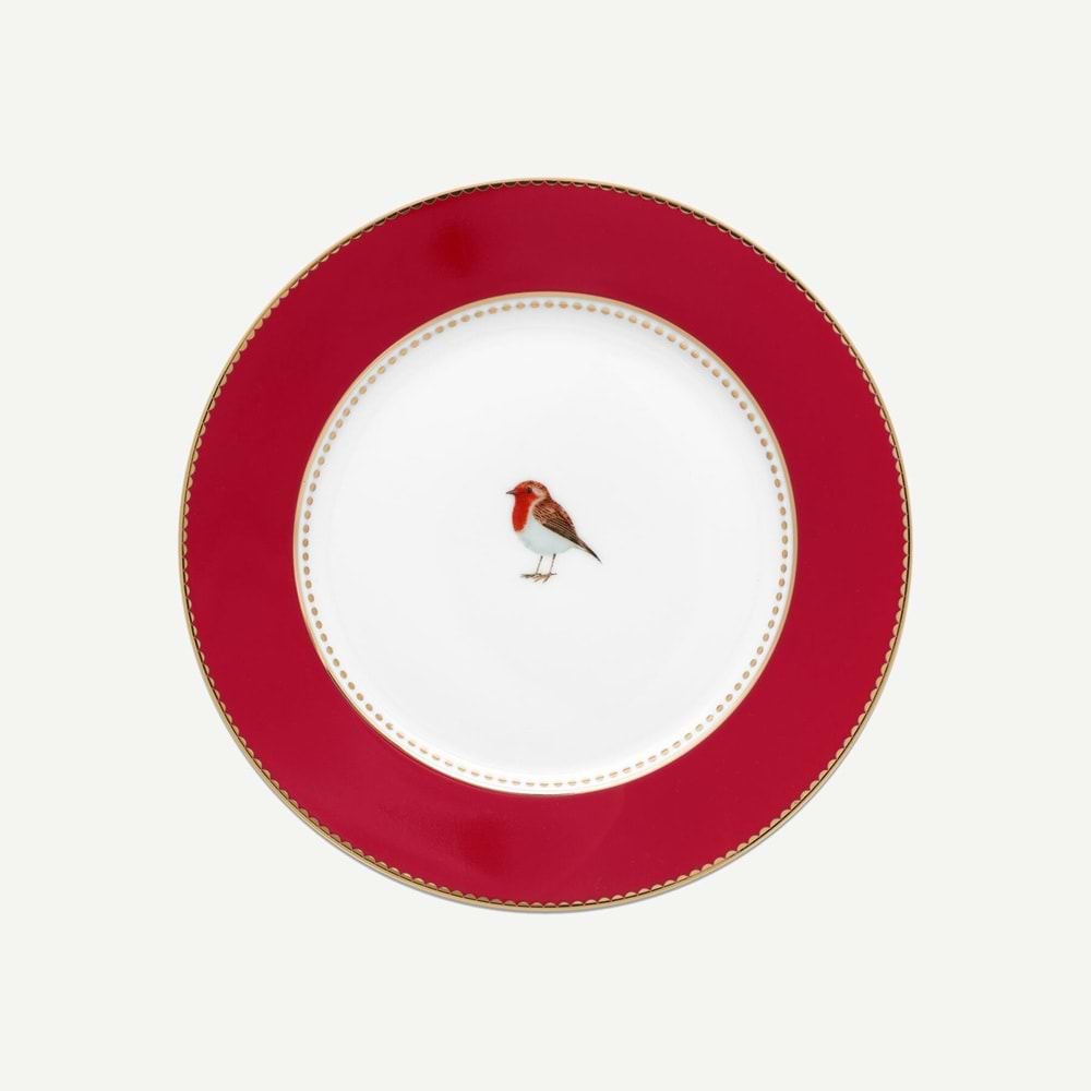 Love Birds Kırmızı Porselen Pasta Tabağı 17 cm