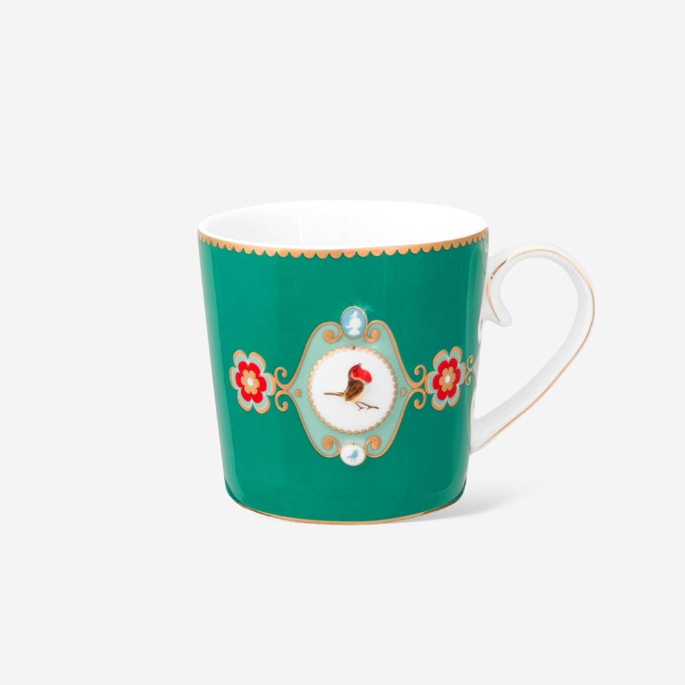 Love Birds Yeşil Madalyon Desenli Küçük Mug 150 m