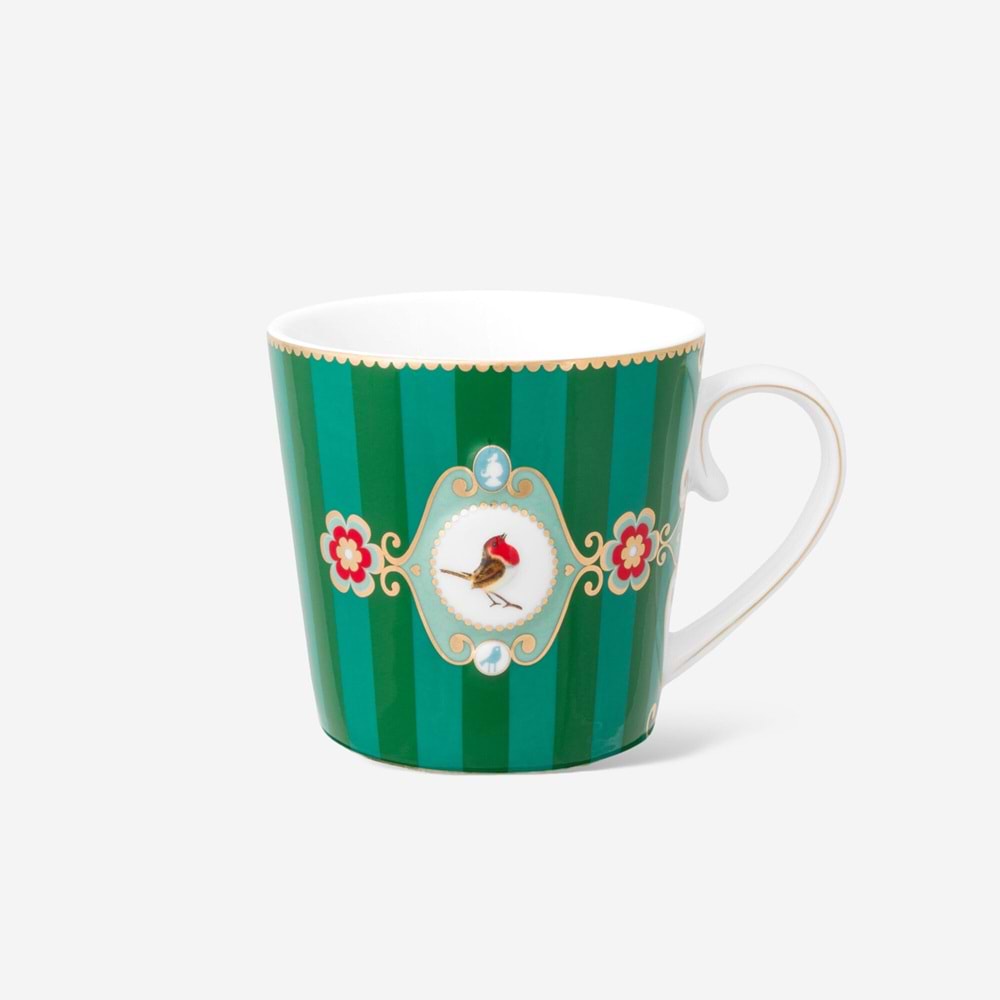 Love Birds Yeşil Çizgili Madalyon Desenli Mug 250 ml