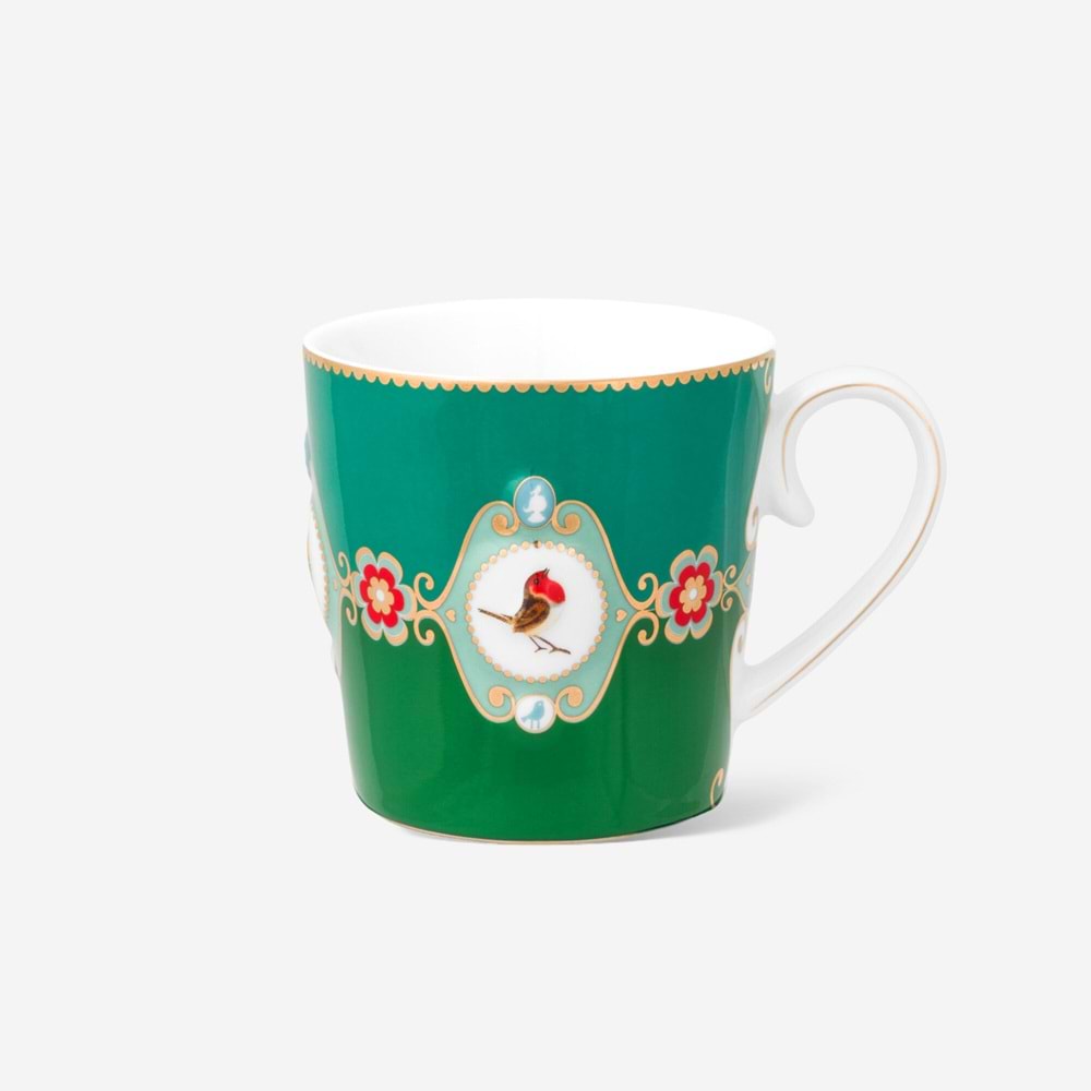Love Birds Yeşil Renkli Madalyon Desenli Mug 250 Ml