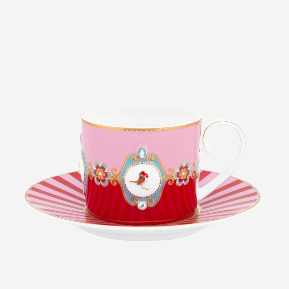 Love Birds Kırmızı Pembe Porselen Çay Fincanı