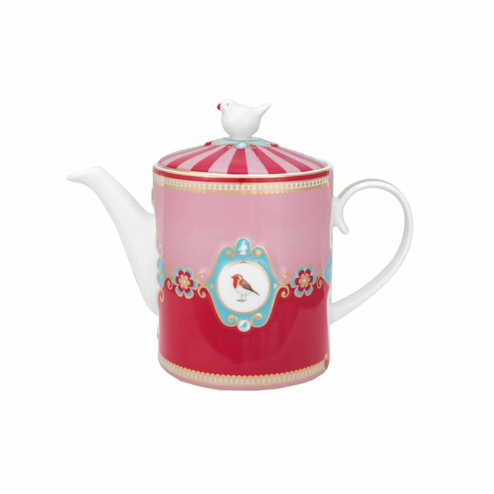 Love Birds Kırmızı Pembe Porselen Demlik 1300 ml