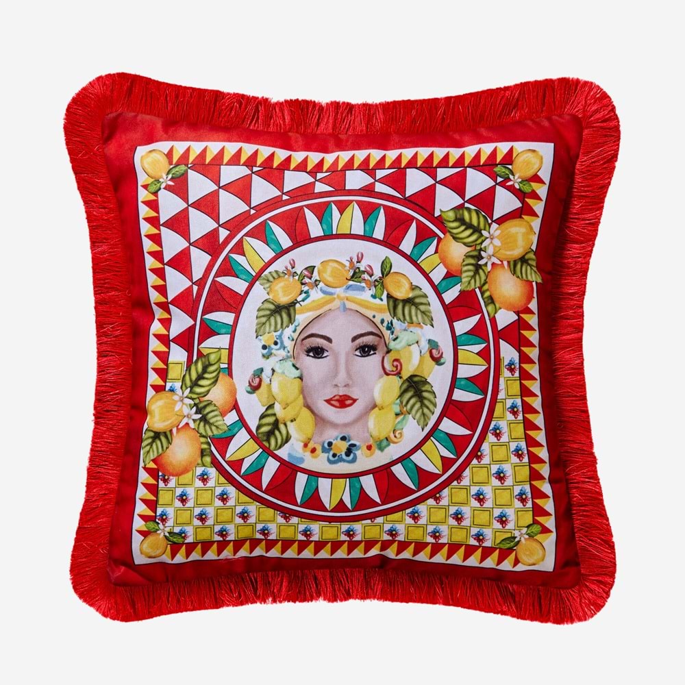 PORTOFINOKIRMIZI YÜZ DESENLİ YASTIK45*45 CM