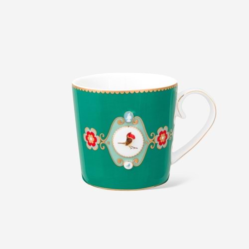 Love Birds Yeşil Madalyon Desenli Küçük Mug 150 m